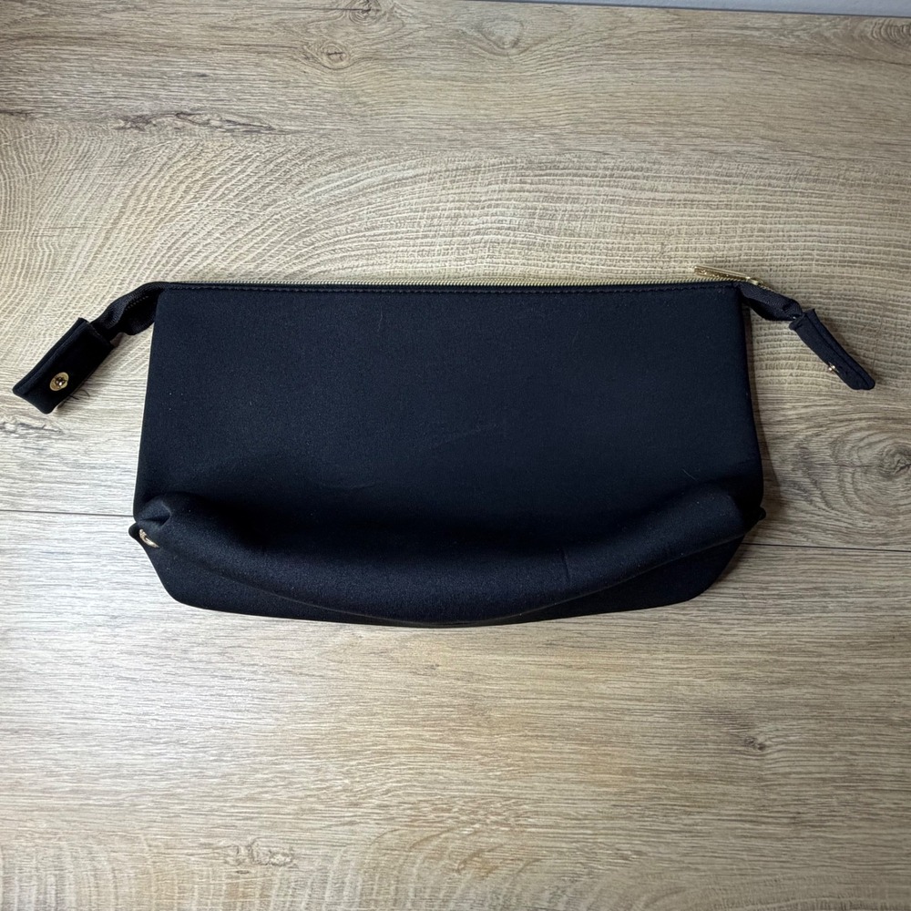 Tarte Black Neoprene Makeup Bag Pouch Gold Zipper Closure Travel Cosmetics‎